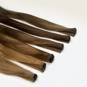 Long Brown Indian Human Hair Straight Silk Base Double Drawn <b>Clip</b> in Remy Hair 100% Density Full Head Set - Product Image 3