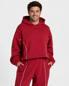 Conjunto Deportivo para Hombre OEM Cherry Red Contrastline, Calidad Premium, Felpa de Algodón Transpirable, Estilo Casual, Talla Grande - Product Image 3