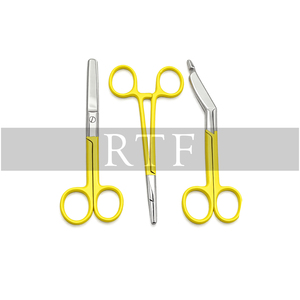 Ensemble d'instruments chirurgicaux 3 pièces en acier inoxydable avec poignée bleue, pinces hémostatiques, ciseaux, outils médicaux manuels, 5,5 pouces, certifié CE - Product Image 2