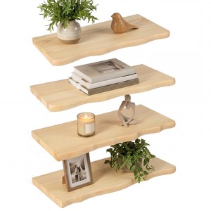 Pine Wood Double Tier Minimalist <b>Wall</b> <b>Shelves</b> & <b>Floating</b> <b>Shelves</b> for Living Room-OEM Custom Wholesale | Aqudus Saleem India - Product Image 4