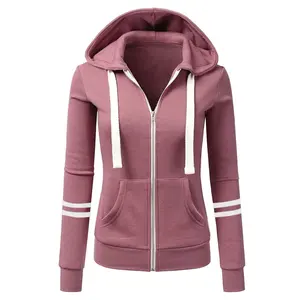 Áo Hoodie Chui Đầu Kéo Khóa Toàn Bộ Cho Nữ Màu Xanh Dương Đen Hồng Trắng Đỏ Vàng Nâu Cam Nhạt Màu Xanh Dương Nhạt Màu Xám Hải Quân