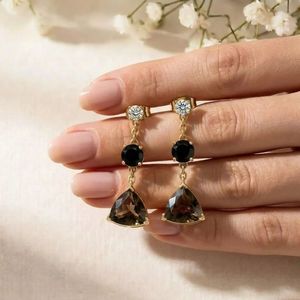 Premium Trillion Cut Smoky Quartz <b>Earrings</b> With Round Drop Dangle Handmade 925 Sterling Silver Elegant <b>Fine</b> Gemstone <b>Earrings</b> - Product Image 1