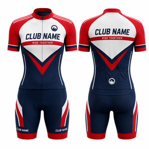 Conjunto de Jersey de Ciclismo Personalizado MEGAMAPLE para Hombre, Rojo, Blanco y Azul Marino, Sublimado, Transpirable, de Poliéster, Fusión sin Costuras, Ride Together - Product Image 1