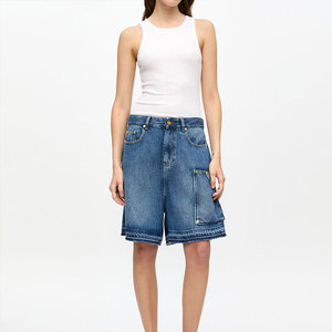 Shorts en jean pour femme respirants, taille haute, coupe ample, délavés à la pierre, écologiques, de haute qualité, avec service de conception OEM - Product Image 5