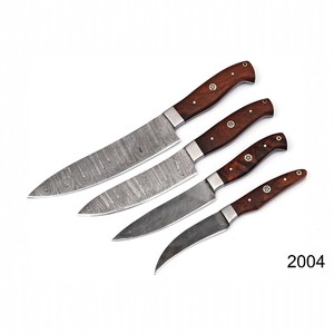 Custom Damascus Steel Chef <b>Knife</b> <b>Set</b> Handmade Kitchen Cooking <b>Knives</b> Wood Handle - Product Image 1