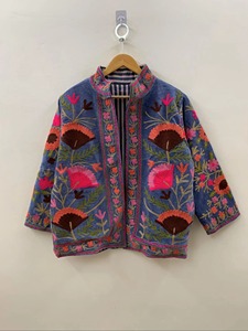 Veste en coton brodée de fleurs, col mandarin, manches longues, style bohème, vêtements d'automne pour femmes, grande taille - Product Image 1