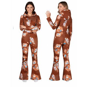 Custom <b>Women</b> Hooded <b>One</b> <b>Piece</b> <b>Ski</b> <b>Suit</b> Retro Printed Flared Leg Jumpsuit Warm Winter Snow Overall <b>Ski</b> Onesie - Product Image 2