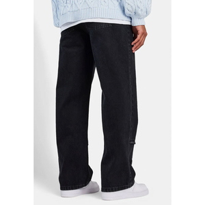 Jean en denim déchiré à jambe large pour homme, taille haute, coupe ample, couleur unie, style décontracté automne, en coton, effet délavé - Product Image 3