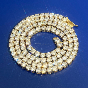 Luxury Round Cut Moissanite Diamond Tennis Chain 925 Sterling Silver Gold Tone <b>Fashion</b> <b>Necklace</b> - Product Image 1