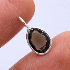 Wholesale 925 <b>Solid</b> Sterling <b>Silver</b> Natural Pear Smoky Quartz Faceted Bezel Set Solitaire Pendant Fine Jewelry Memoria Jewels - Product Image 6