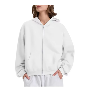 Sudadera con Capucha Extra Grande con Cierre, Unisex, Rosa, de Algodón y Felpa, Estilo Casual para Otoño, Corte Regular, Color Sólido, Estilo Tejido - Product Image 4