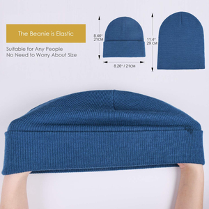 Gorro de Punto Unisex, 100% Acrílico, Color Sólido, Ajuste Elástico para Adultos, Uso Casual de Invierno, Azul - Product Image 6
