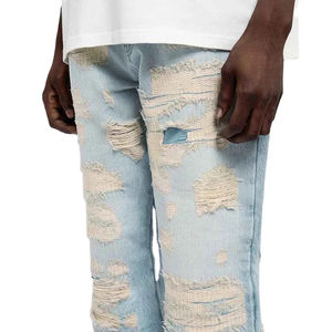 Jean droit déchiré et brodé en denim délavé clair, léger et respirant, nouvelle mode, qualité supérieure, personnalisable OEM - Product Image 5