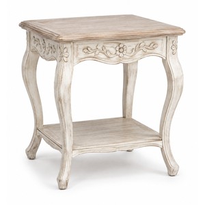 Table d'appoint Cabriole en bois de manguier style Provence |   Fleur sculptée à la main |   Vente en gros - Product Image 1