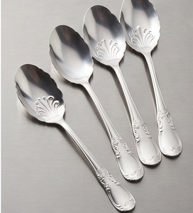 Classic Stainless Steel Serving Spoons <b>Mirror</b> Polish Fan-Shaped Design Long Handle Durable Wedding Flatware Set - Product Image 1