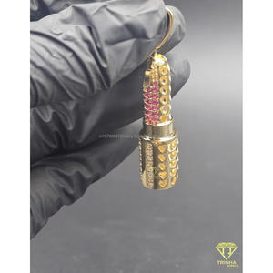 Luxury <b>Iced</b> Lipstick Pendant With Gold And Pink Stone Design Full Diamond Look Setting Hip Hop Jewelry <b>Chain</b> - Product Image 3