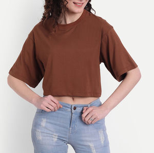 Camisetas Cortas de Verano Personalizadas de Algodón para Mujer, Talla Holgada, Color Sólido, Estilo Casual - Product Image 5