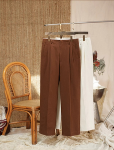 Pantalon cargo vintage pour homme, taille haute, coupe skinny, 100% coton, décontracté, avec poches avant et deux plis - Product Image 2
