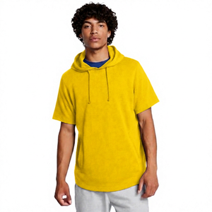 Men's Navy Blue <b>Short</b> <b>Sleeve</b> Hooded T-Shirt Oversized Fit Casual Knitted Cotton Breathable Summer <b>Hoodie</b> - Product Image 4