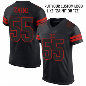 Maillot de football américain pour hommes, 220 GSM, maille polyester premium, design à panneaux noir, gris, rouge, impression personnalisée par sublimation et sergé. - Product Image 1