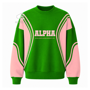 เสื้อสเวตเชิ้ตแขนยาวคอกลมสีเขียวชมพูสำหรับผู้หญิง Alpha Kapa Alpha Sorority ลายบล็อกสี สไตล์กรีก - Product Image 1