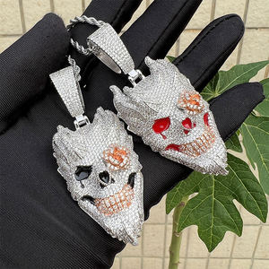 Colgante de Cabeza de Esqueleto en Plata 925 con Baño de Rodio, Diamante Cultivado en Laboratorio, Cristal y Diamantes de Imitación, Estilo Hiphop, Unisex, para Uso Diario - Product Image 1