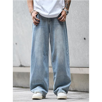 ARTIST IDNSUTRY Jeans de mezclilla lavados a la piedra de pierna ancha para hombre, corte holgado, cintura media, estilo casual
