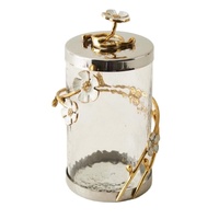 Recipiente de Cocina de Diseño con Tapa Floral Metálica, Recipientes Decorativos de Vidrio para el Hogar, Recipientes Elegantes para Dulces, Azúcar, Té, Frascos, Recipiente Floral
