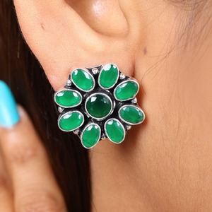 Pendientes de latón con bisel de ónix de gran venta al por mayor |   Pendientes Étnicos Tribales Florales |   Regalo Boho Hecho a Mano - Product Image 5