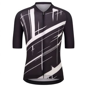 Maillot de cyclisme à manches courtes à motif géométrique noir et blanc pour homme, fermeture éclair intégrale, haut de sport en mesh - Product Image 1