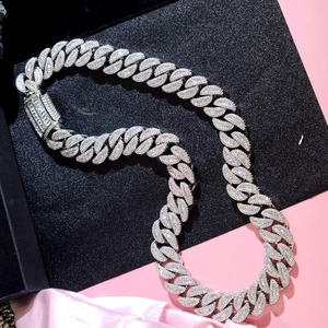 Iced Out Cuban Link Chain <b>Necklace</b> Hip Hop Diamond Jewelry White Gold Finish Luxury <b>Statement</b> Chain For Men Women - Product Image 2