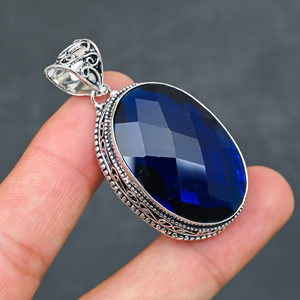 Magnifique pendentif en tanzanite bleue, pierre précieuse créée en laboratoire, en argent sterling 925, fait main, bijou statement, cadeau pour femme - Product Image 4