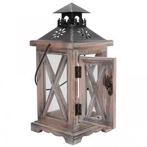 Farol de Madera Estilo Rústico con Tapa Metálica, Decorativo para Interiores y Exteriores, Ideal como Centro de Mesa Navideño - Product Image 1