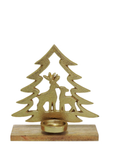 Decorative Gold Aluminum <b>Tree</b> with Reindeer Candle Holder on Wooden Base <b>Christmas</b> <b>Table</b> Centerpiece - Product Image 2