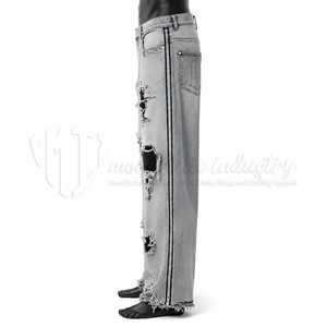 Pantalones Vaqueros de Mezclilla Desgastados de Pierna Ancha y Cintura Media para Hombre, Estilo Urbano, Ajuste Holgado, Ecológicos, de Algodón Pesado, Moda Primavera - Product Image 4