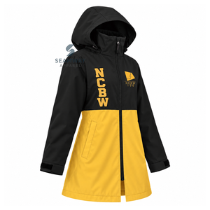 NCBW Chaqueta Impermeable Tipo Gabardina con Capucha y Cremallera para Mujer, Color Negro y Dorado, Cuello Alto, Manga Larga, Anorak para Exteriores - Product Image 2
