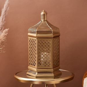 <b>Moroccan</b> Golden Rectangular Brass <b>Lantern</b> with Laser Cut Pattern for Home Decoration - Product Image 2