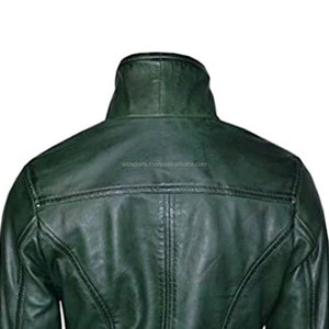 Blouson aviateur en cuir vert de haute qualité OEM pour femmes grande taille style hiver léger avec fermeture à glissière en vente au Pakistan - Product Image 4