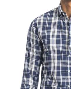 Customized <b>Men</b> Navy Blue And <b>White</b> Plaid Cotton <b>Shirt</b> <b>Long</b> <b>Sleeve</b> Button Down Casual Checked <b>Shirt</b> OEM Factory Custom Fit Wear - Product Image 3
