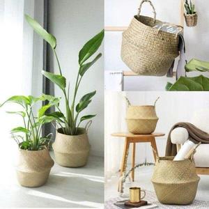 Wholesale Handmade Natural Seagrass Modern Circle <b>Foldable</b> Woven Storage <b>Basket</b> with Handles for Home Decor OEM ODM - Product Image 2