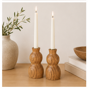 Wholesale Handcrafted Gourd Shape Wooden <b>Candle</b> Holder Set Sustainable Nordic Style Mango Wood <b>Taper</b> Candlestick For Home Decor - Product Image 4