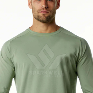 Camiseta de Manga Larga para Hombre, Cuello Redondo, 100% Algodón, Verde Sólido, Estilo Casual, Corte Regular, Tejido Transpirable y Ecológico - Product Image 5