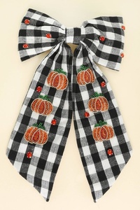 Pince à cheveux en tissu orange Halloween avec broderie fantôme, accessoire de fête mignon et effrayant pour filles et femmes, fait main, en carton - Product Image 5