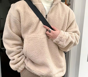 Sweat-shirt à capuche unisexe surdimensionné en polaire avec fermeture éclair, couleur unie, décontracté, pour l'hiver, coupe classique, en polyester tricoté - Product Image 4
