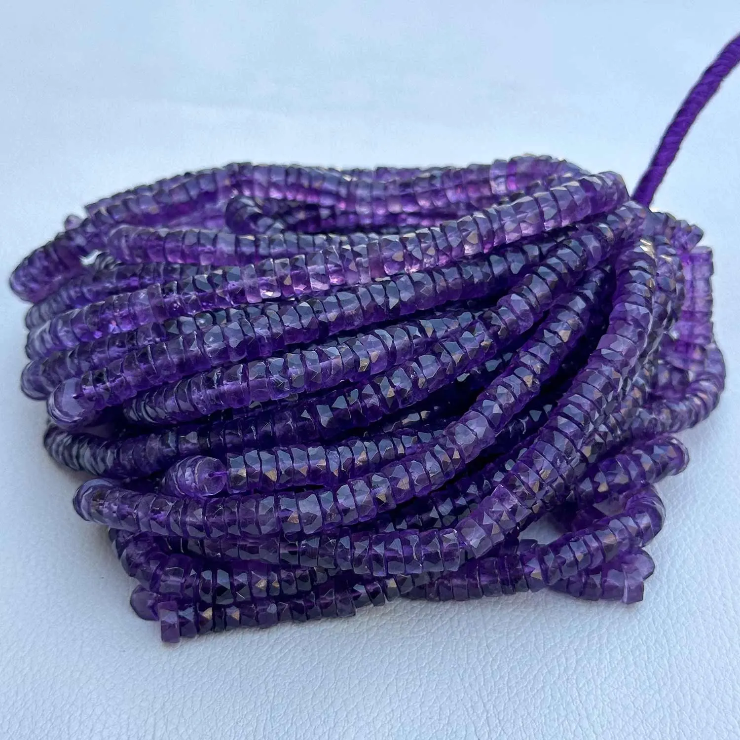 Natural Gemstone African Amethyst Faceted Cut Heishe Tyre Beads For Bracelet DIY Jewelry Accessories Manufacturer India