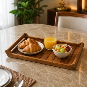 Bandeja de Servir de Madera de Teca Premium con Asas, Bandeja de Madera Hecha a Mano para Servir Desayuno, Café y Comida, Pretratada con Aceites Naturales y Cera - Product Image 4