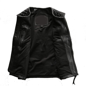 Gilet de moto en cuir sans manches multi-poches, gilet de motard décontracté, vêtement d'extérieur d'hiver - respirant, imperméable, coupe-vent - Product Image 4
