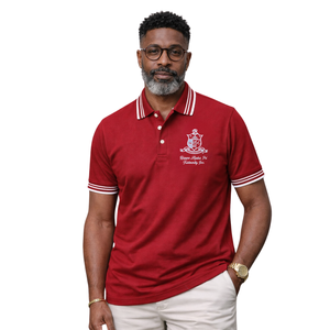 Polo Deportivo a Rayas con el Escudo de la Fraternidad Griega Kappa Alpha Psi, con Tela Deportiva que Absorbe la Humedad y Calidad Premium - Product Image 1