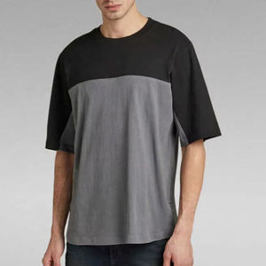 T-shirt à manches courtes col rond surdimensionné pour homme, color-block noir et gris, en jersey de coton tricoté décontracté - Product Image 1