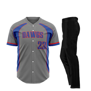 Maillot de baseball DAWGS pour homme, sublimé, entièrement boutonné, gris, bleu, rouge, anti-humidité, manches courtes, uniforme adulte toutes saisons - Product Image 1